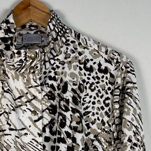 Chico's Zenergy Animal Print 3/4 Sleeve Unlined Polyester Zip Jacket Sz 2/Large - Picture 5 of 12